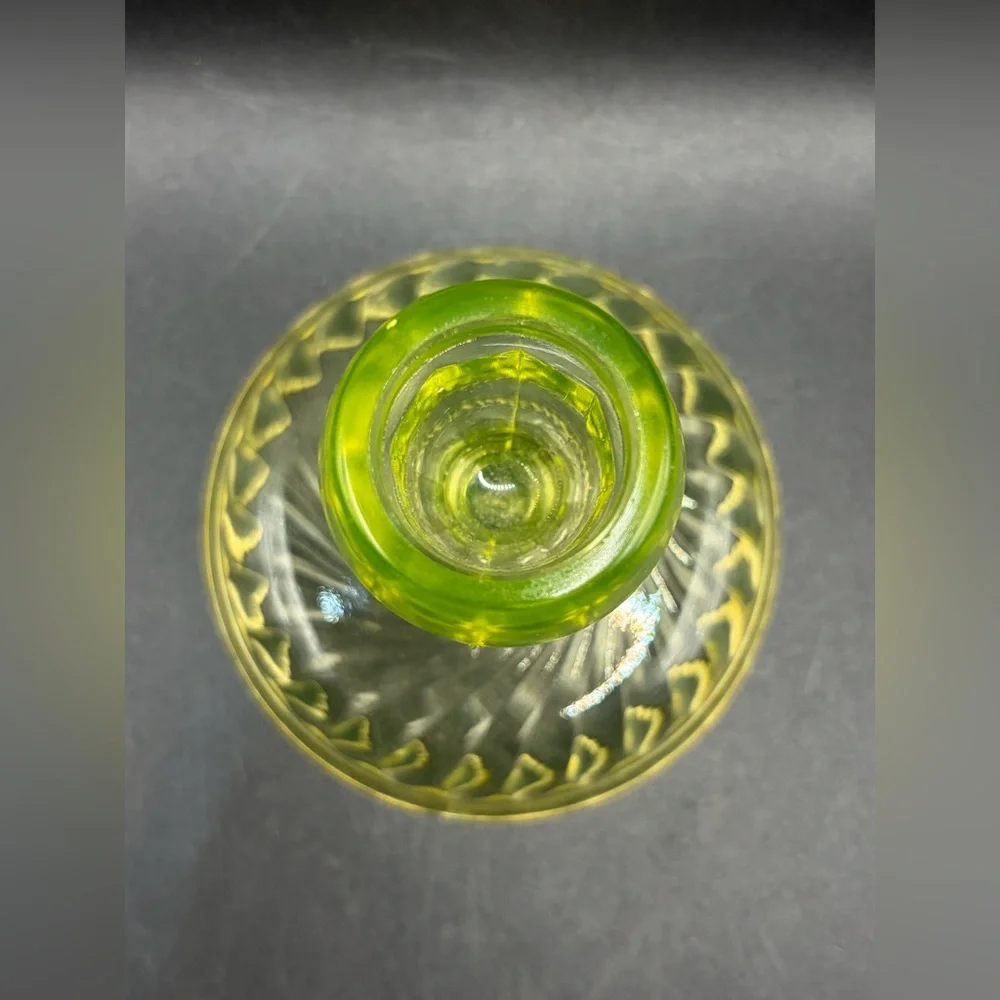 Vintage Vaseline Uranium Optic Twist Glass Candlestick Candle Holder Collectible